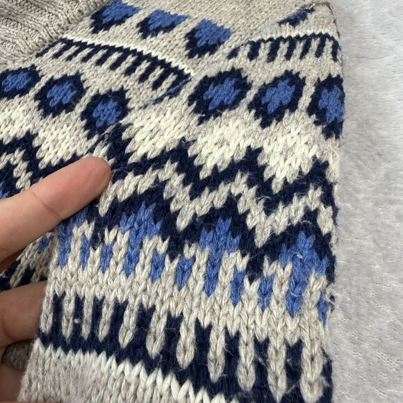 American Eagle Fair Isle Sweater Mens Medium Gray Blue Nordic Shawl Collar Knit - Picture 4 of 11